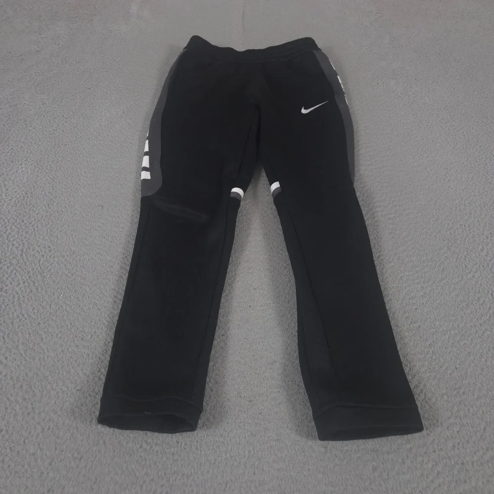 Nike Sweatpants Boys L Black Therma Tapered Training Pants Poly Fleece Mesh Logo